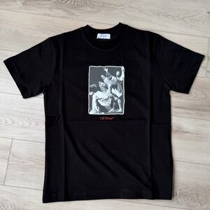 Off-White Black Graphic Crew Tee with Monochrome Print